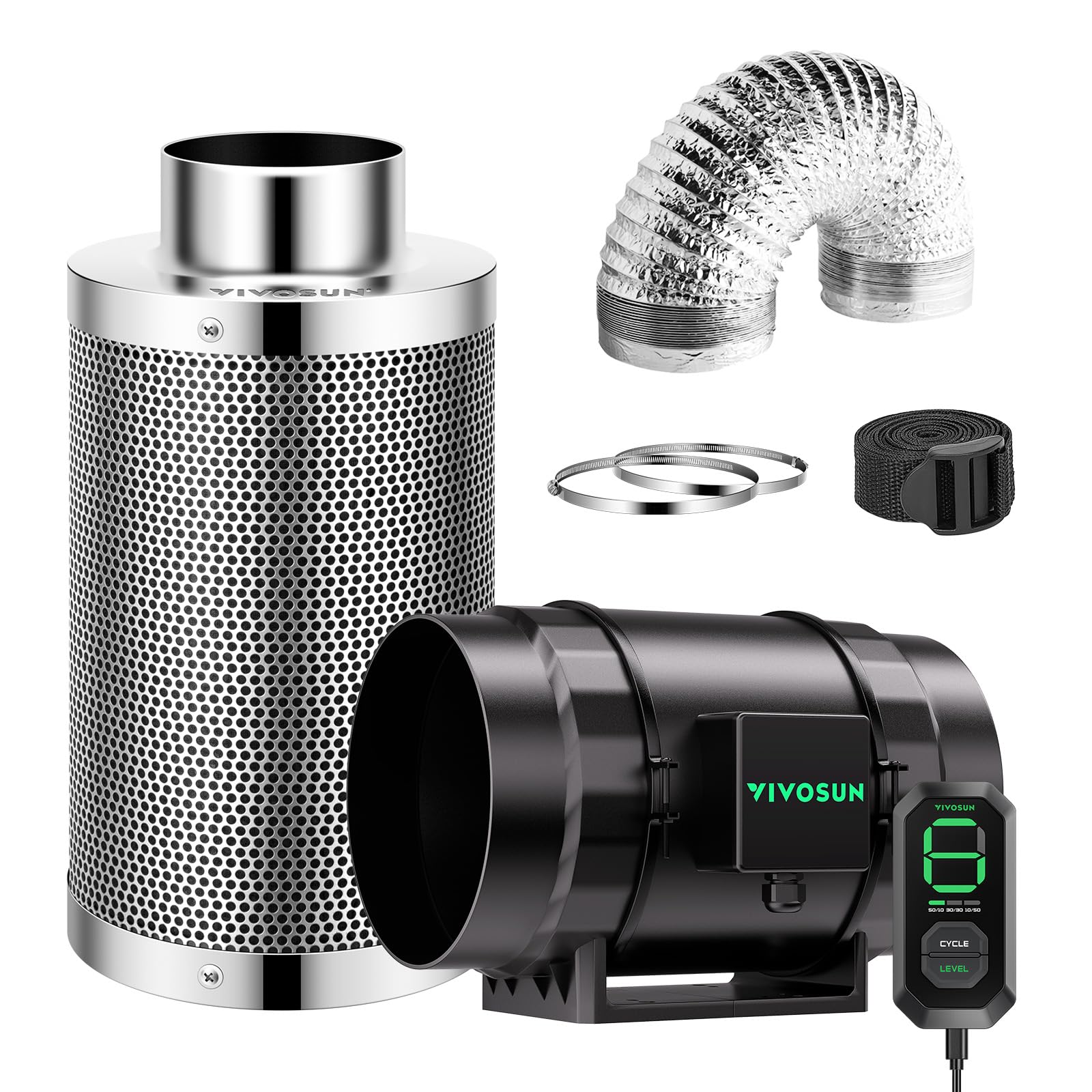 VIVOSUN Smart Air Filtration S8 Kit 8", AeroZesh S8 Inline Duct Fan with E12 Speed Controller, Carbon Filter & 25' Ducting, Cooling & Ventilation System for Grow Tents, Indoor Gardening, Hydroponics
