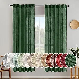 MIULEE Emerald Green Linen Curtains 72 Inch Length for Bedroom Living Room, Soft Thick Linen Textured Window Drapes Semi Sheer Light Filtering Back Tab Rod Pocket Burlap Look Christmas Decor, 2 Panels