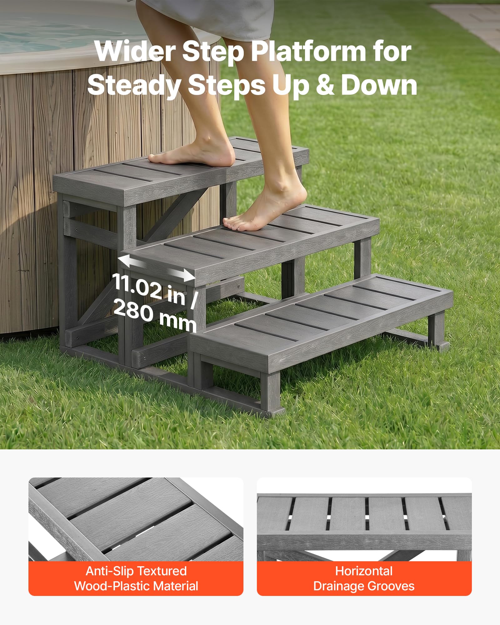 VEVOR Escaleras para Bañera, 3 Peldaños de Plástico Hips, Ancho de 70 cm