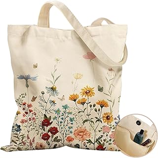 Floral Canvas Tote Bag For Women, 35.5x40cm Womens Work Bag With Magnetic Buckle And Inner Pocket For Shopping, Large Reusable Makeup Pouch Gifts For Friends, Families, Bestie, Sisters, Ladies