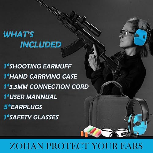Vista 30 de ZOHAN EM054 Electronic Ear Protection for Shooting Range with Sound Amplification Noise Reduction, Ear Muffs for Gun Range Electrónico-azul y púrpura