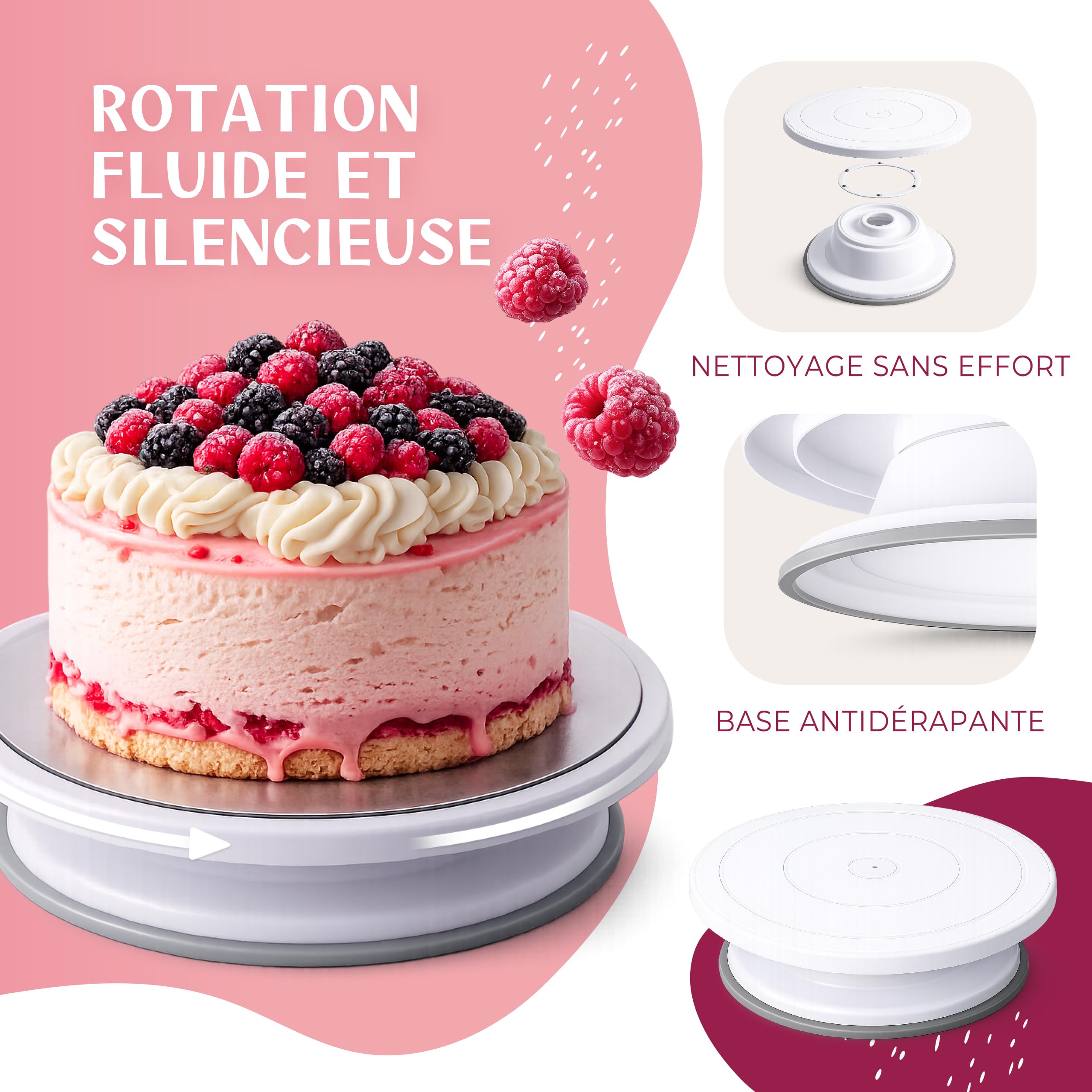 Kit pâtisserie Complet avec Plateau tournant, Coupe-gâteau, Poches à Douille et Douilles INOX - Accessoires décoration gâteau pour débutants et confirmés