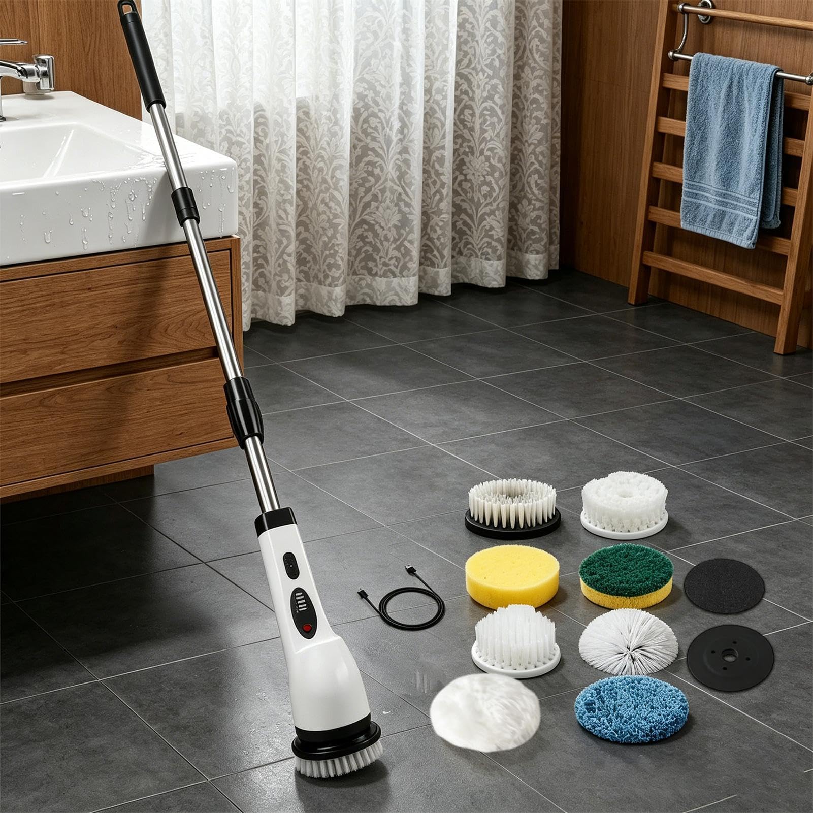 Spazzola Elettrica da Bagno 9 Testine Sostituibili Ricaricabile USB