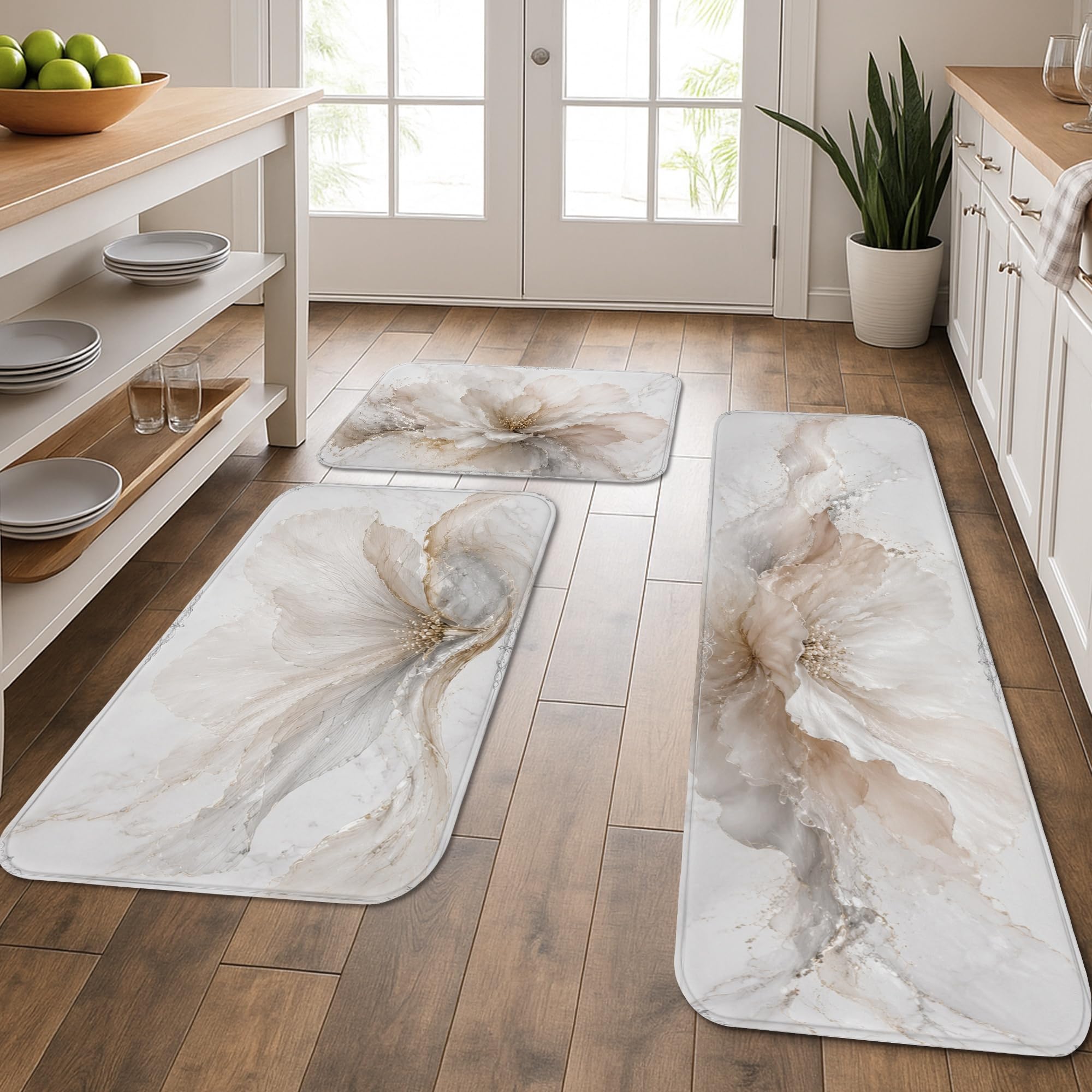 Tapis de cuisine rembourrés contre la fatigue lavables marbre beige
