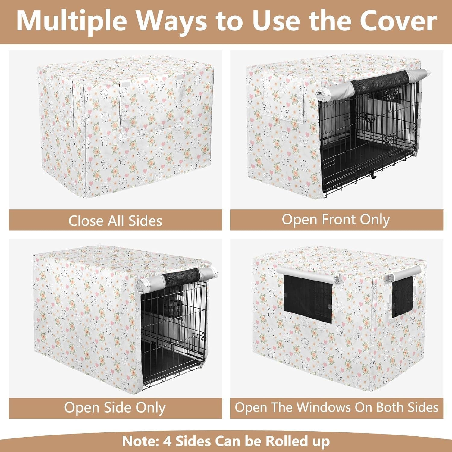 Cute Elephants Dog Crate Cover Privacy Wire Cage Cover Rollers Shades 48 Inch