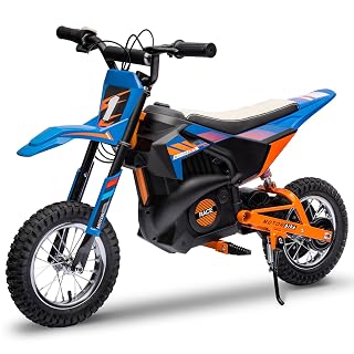 ENYOPRO 24V Electric Dirt Bike for Kids, 250W Kids Electric Motorcycle w/12.6" Air-Filled Tires, Disc Brake, Spring Suspension, Max 13.7 MPH & 8.9 Miles Long-Range, for Kid Ages 13+ (Blue & Orange) - Amazon product rated Grade A