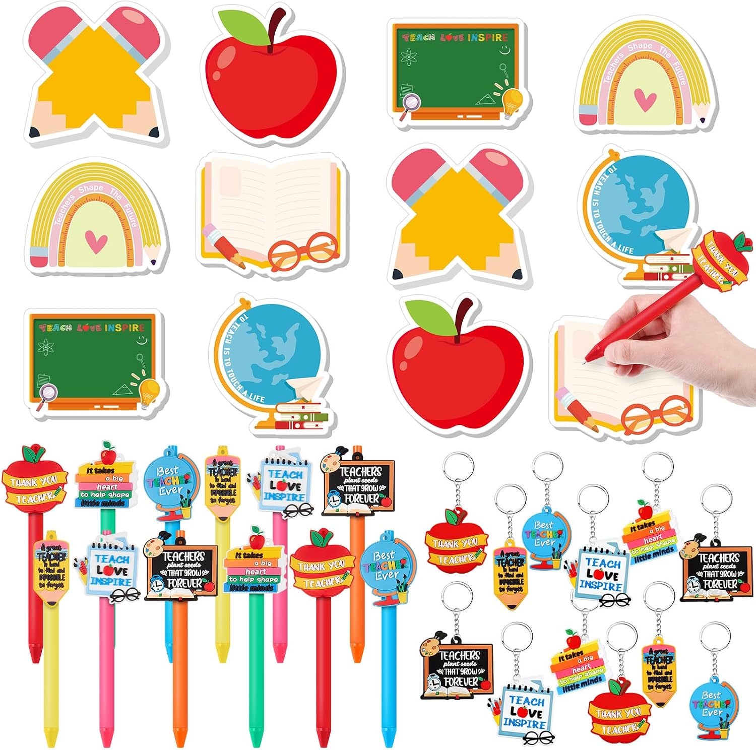 36 Pieces 36 Pcs Teachers Appreciation Gifts Bulk Include Cute Ballpoint Pen, Funny Keychains, Sticky Notepad Teachers Thank You Gift Set for Teacher Appreciation Week, End of Year Graduation (Bright)