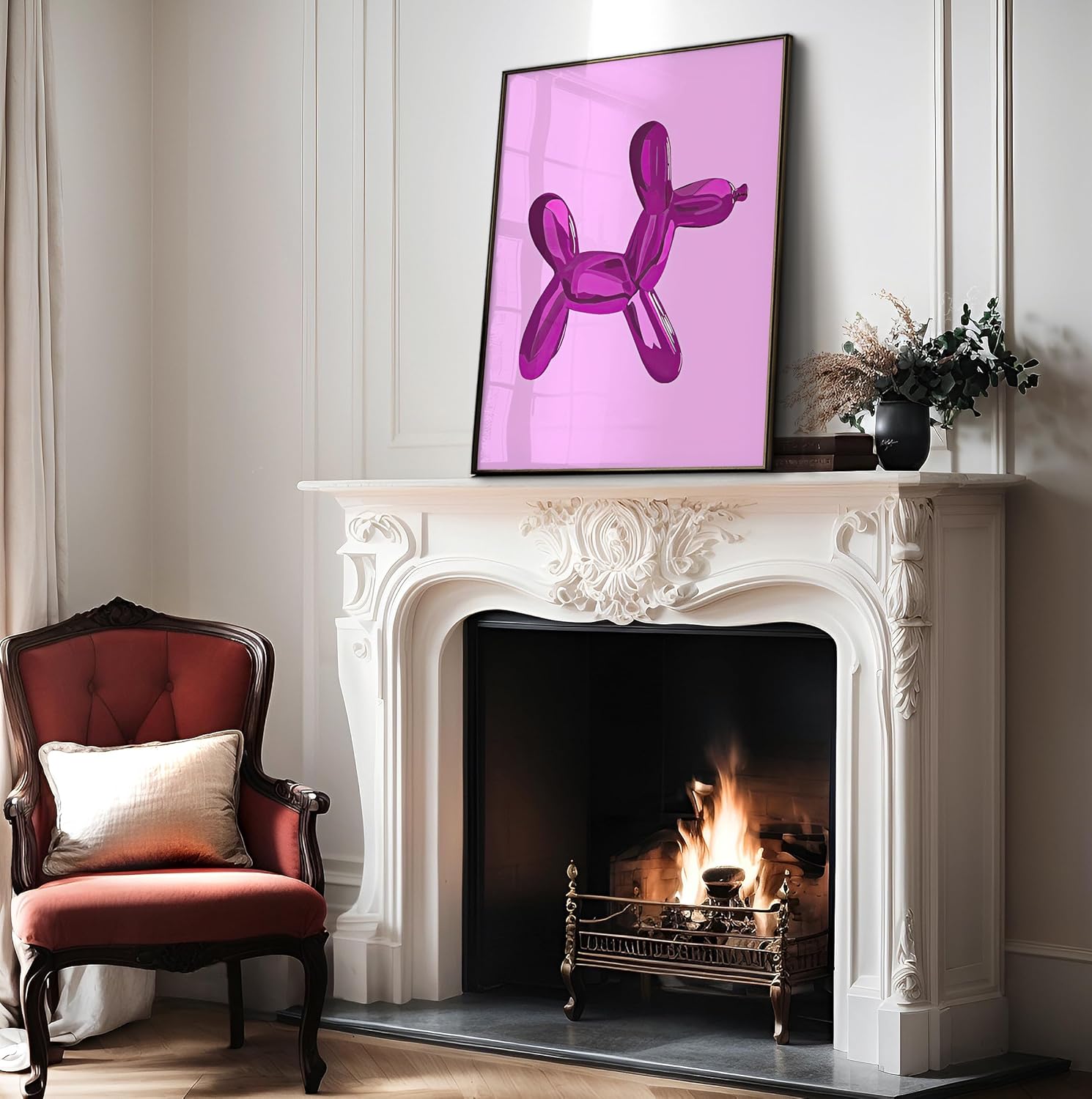Poster Master Purple Balloon Print - Trendy Dog Poster - Pop Art - Modern Gift for Men & Women - Minimal Wall Decor for Bedroom, Living Room, Office or Dorm - 16x20 UNFRAMED Wall Art