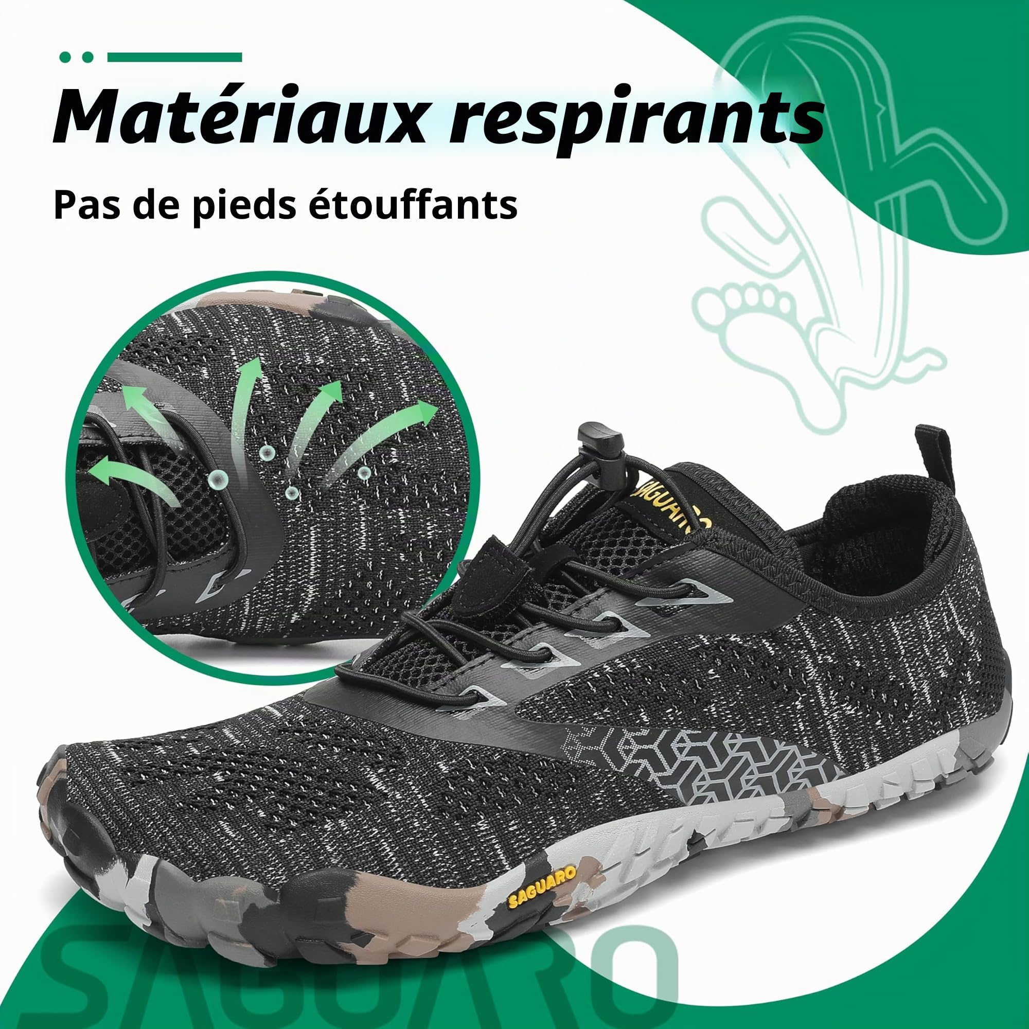 SAGUARO Chaussure Minimaliste Homme Femme Chaussure Plage de Marche Randonne Courses Trail Running Chaussures Barefoot Barefoot Chaussures Aquatiques, Noir d'encre, 42 EU