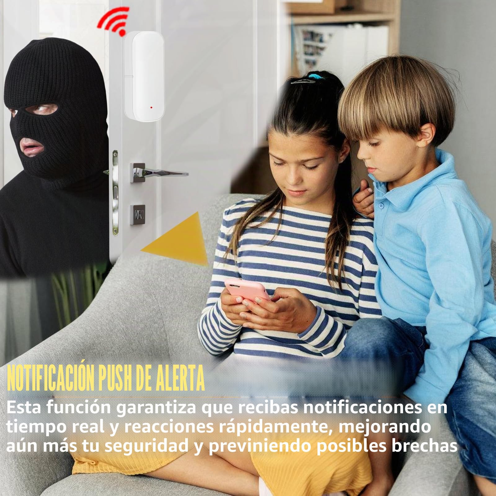 Sensor de puerta WiFi de 2 piezas, sensor de alarma de puerta, sensor de contacto de ventana inalámbrico WiFi, sensor de contacto de ventana inteligente para la seguridad del hogar, Smart Tuya