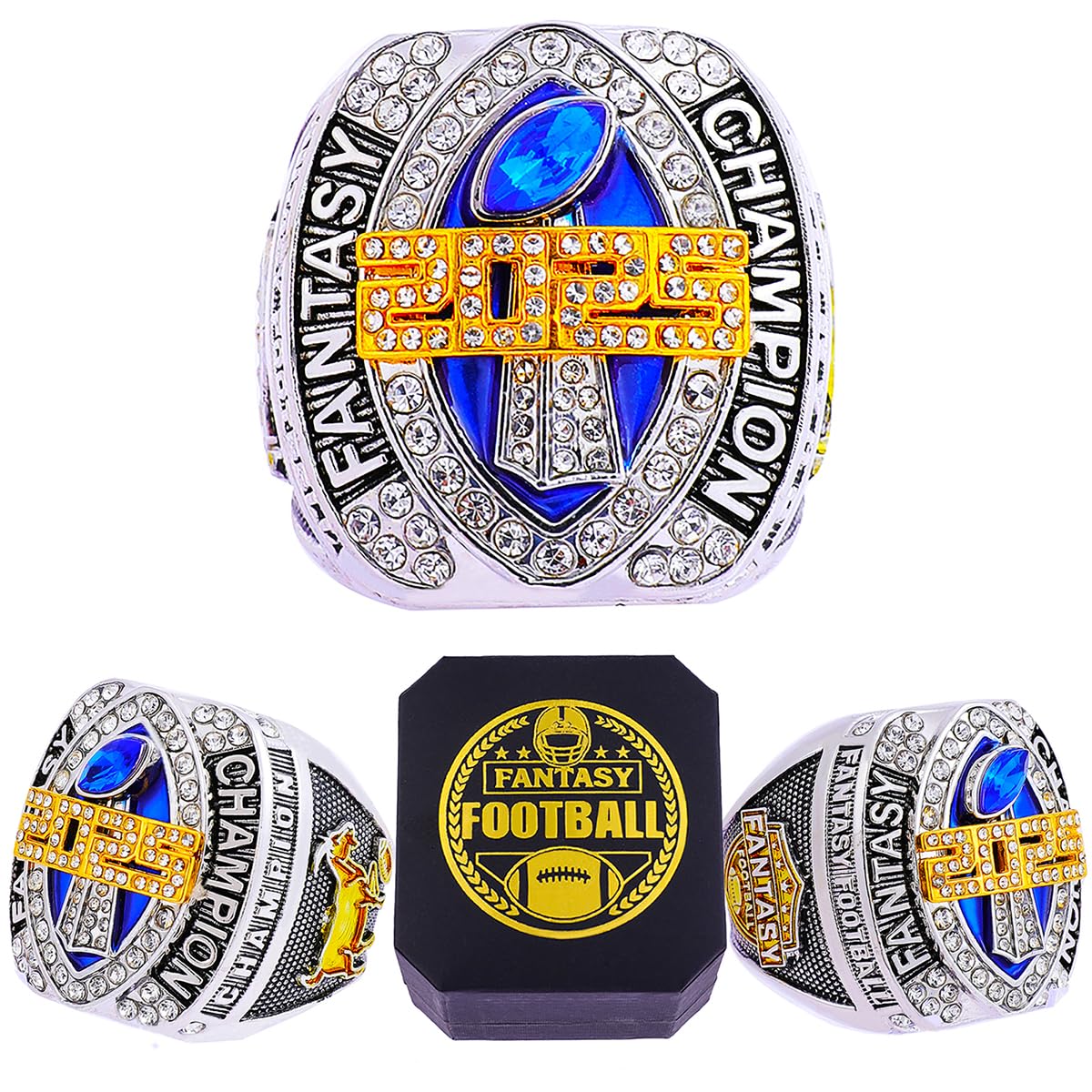 ZZXZJW 2025 Fantasy Football Championship Ring Trophy Award for Fantasy Football League Winner (Model 8, Size 14)