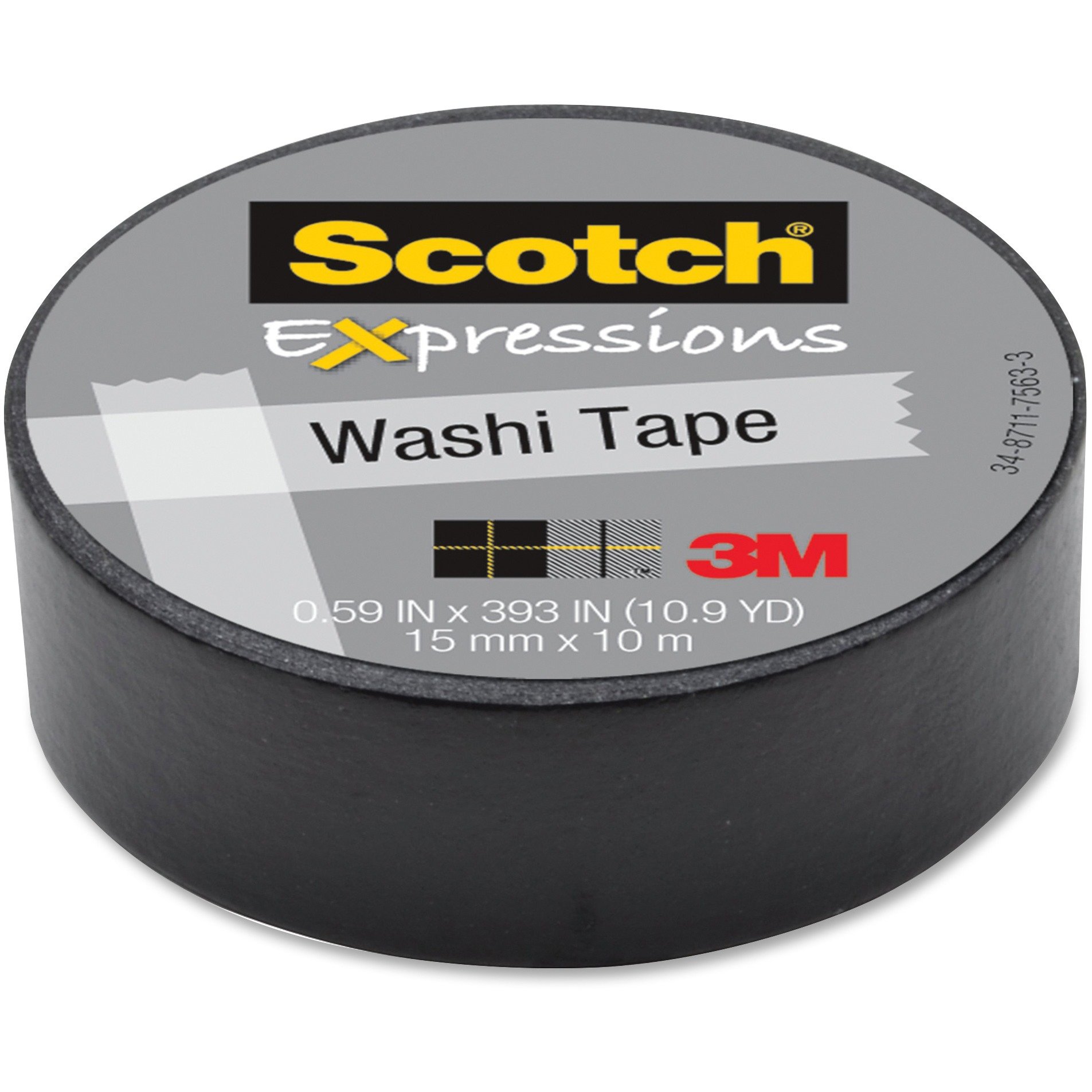 3M C314-BLK Washi Tape, 0.59-Inch x 393-Inch, Black