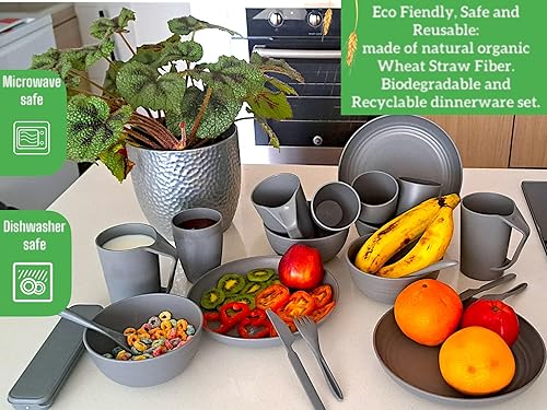 Miniatura 4 de Juegos de vajilla - Juegos de platos y cuencos - Platos - Platos - Vajilla de paja de trigo - Juego de platos para 4 platostazastazastazascuencos -