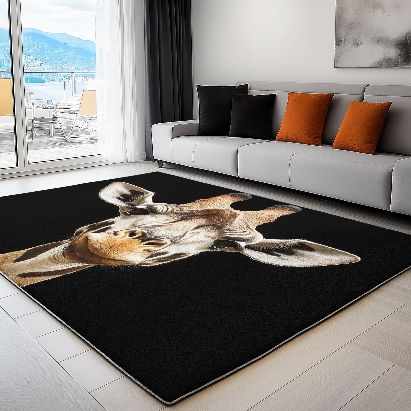 Grand tapis salle a manger design girafe 140x200 cm résistant et lavable