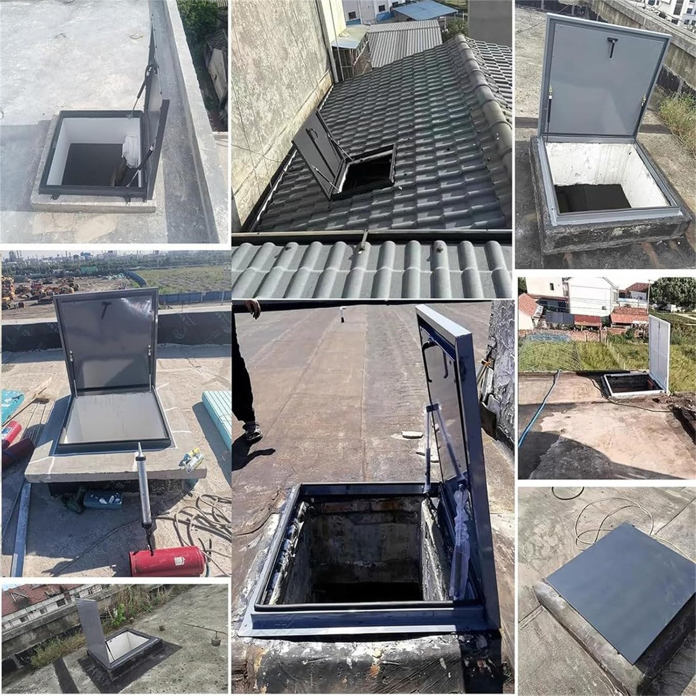 Tapa de Acceso Segura para Mantenimiento de claraboyas. Resistente al Robo. Galvanizada y con Recubrimiento en Polvo. 55 x 55 cm. Solución Duradera para Acceso al Techo.