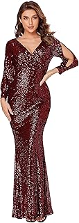Anuncio Patrocinado - Women's Prom Dresses 2022 Sequined Mermaid Evening Dress with Long Sleeve Ball Gown V Neck Party Dre...