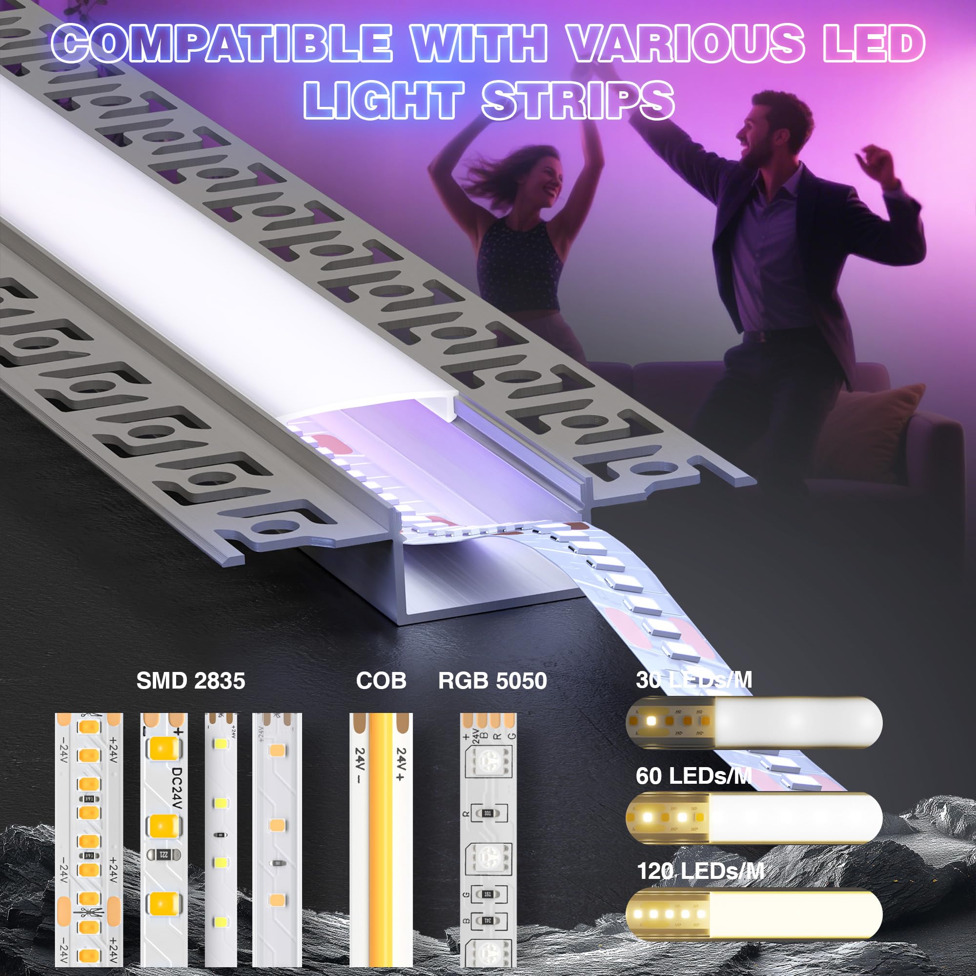 LED Aluminium Profil 30 x 2m(60m) Aluminium Trockenbauprofil für LED Streifen bis 20 mm Breite mit milchweißer PC-Abdeckung und Zubehörset(SP44)