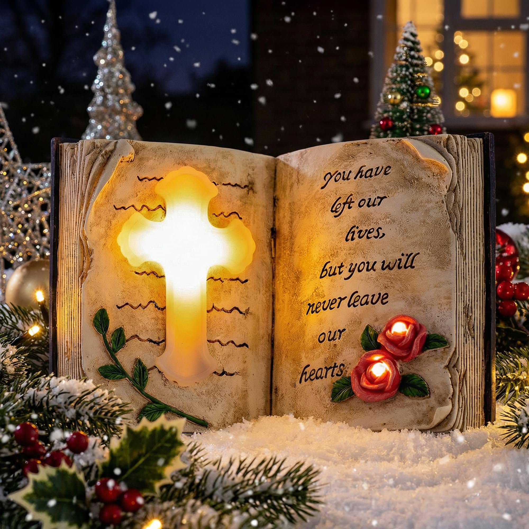 Outdoor Solar Bible Cross Garden Stakes Lights, Waterproof Memorial Grave Decorations Gifts for Cemetery Outdoors Lawn Yard Home Patio Decor