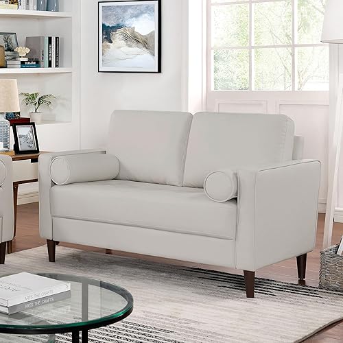 Miniatura 2 de Furniture of America Pansy Sofá tapizado moderno de piel sintética de mediados de siglo, 2 plazas de 52 pulgadas, sofá biplaza con almohadas Bolter,