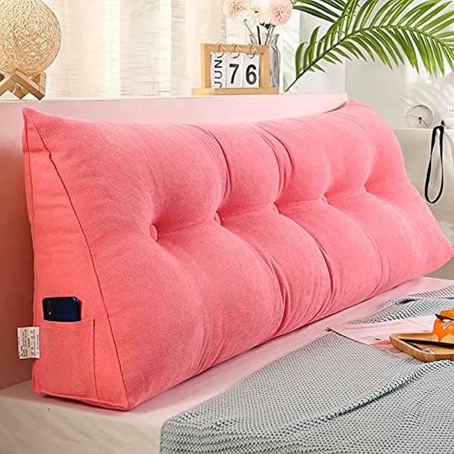 Large Triangular Headboard Long Pillow Solid Color Back Cushion Television Pillow Reading Bolster Wedge Pillow for Sofa Bed Backrest Washable Support Cushion~/