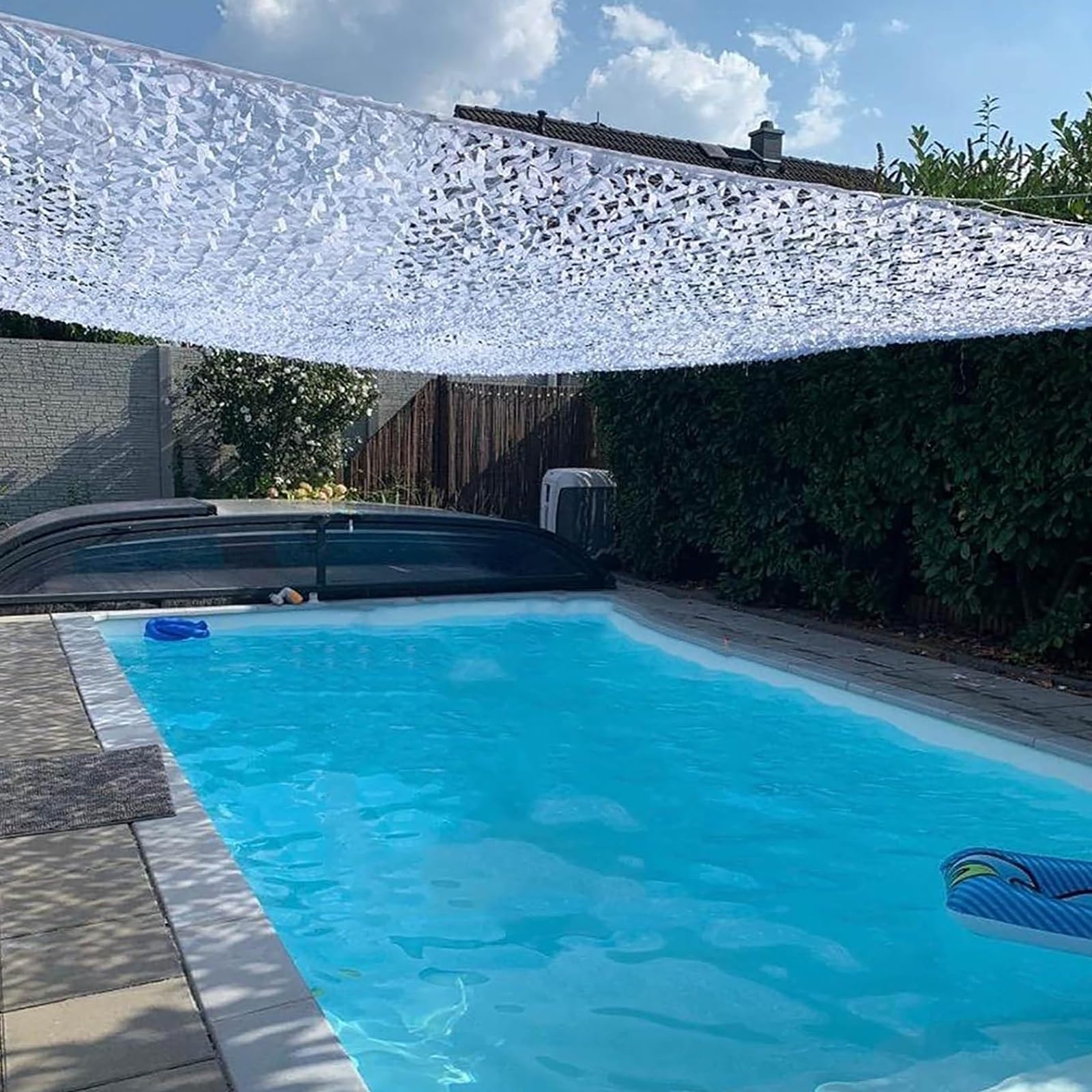 Voile d'ombrage camouflage blanc pour décoration de jardin