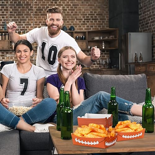 Miniatura 6 de Hoolerry Decoraciones de fiesta de fútbol de 2 libras, platos de fútbol desechables, botes de alimentos, bandejas para servir, fiestas deportivas,