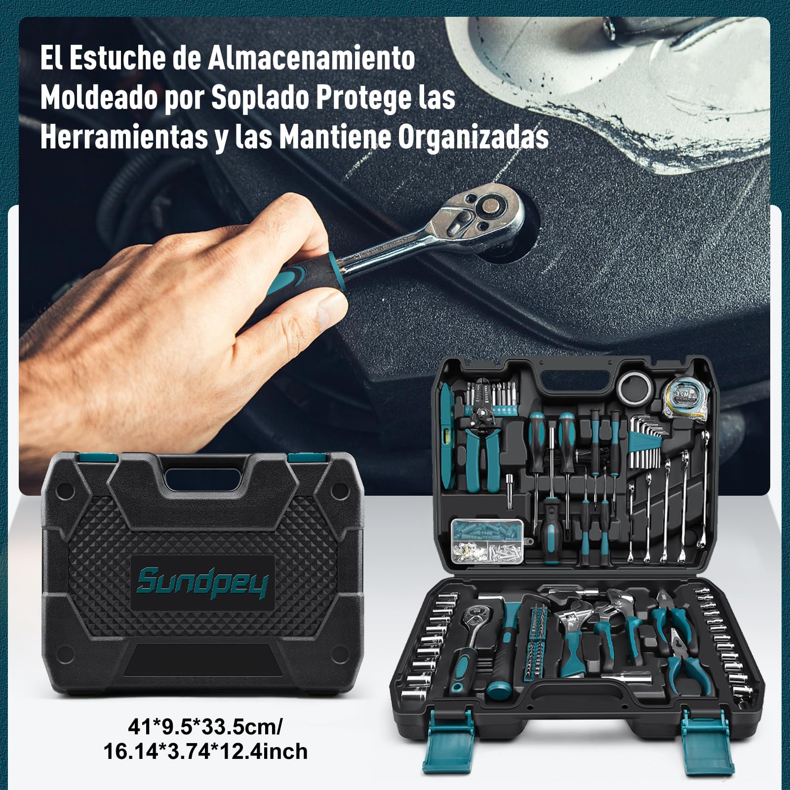 Sundpey Caja de Herramientas Completa 281 Piezas - Juego de Herramientas Portátil con Juego de Llaves de Trinquete Juego de Destornilladores Llaves Hexagonales Métricas, Alicates y Caja Herramientas