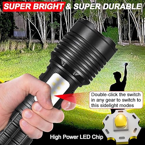 Miniatura 2 de Swanlake Linternas recargables, de alta potencia, 20000 lúmenes, linterna táctica súper brillante con 7 modos, luces de flash impermeables con zoom