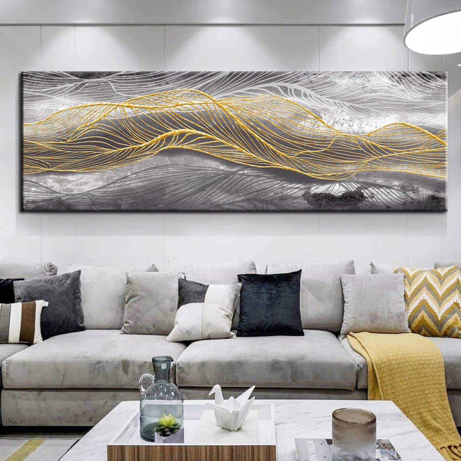 Affiche pour salon design moderne paysage abstrait or et argent - 8