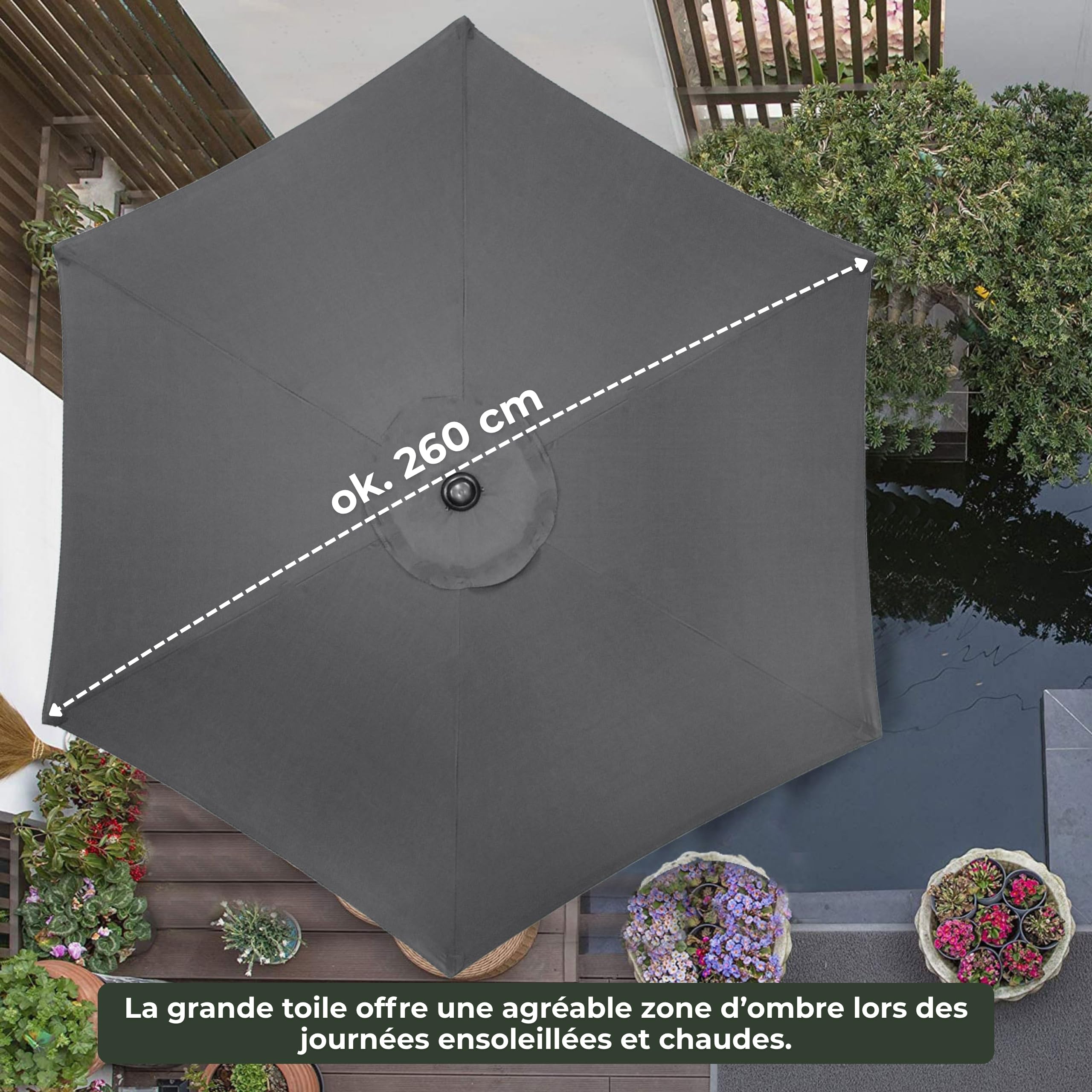 SPRINGOS Parasol de jardin avec fonction basculante