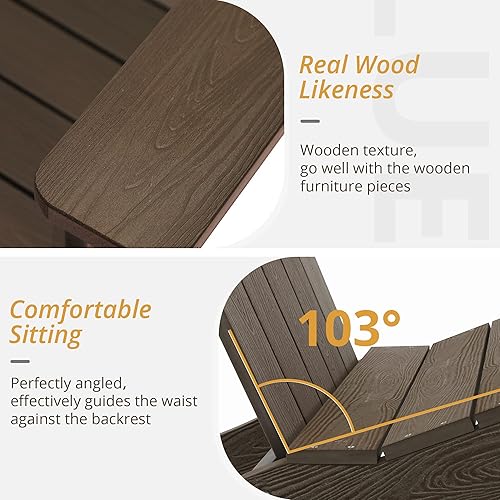 Miniatura 4 de LUE BONA Adirondack - Juego de 2 sillas Adirondack de polietileno marrón oscuro, sillas modernas Adirondack de plástico para hoguera, resistentes a