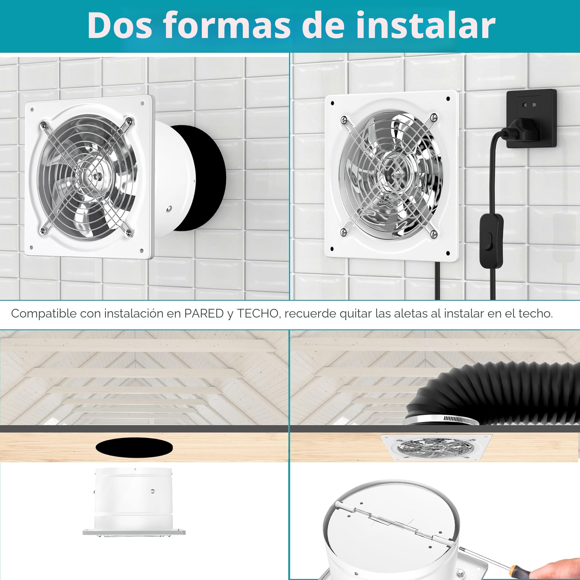 HG Power Ventilador de aspiración de 150 mm, 525 m³/h, extractor para baño, cocina, ventilación, circulación del aire con enchufe EU, blanco