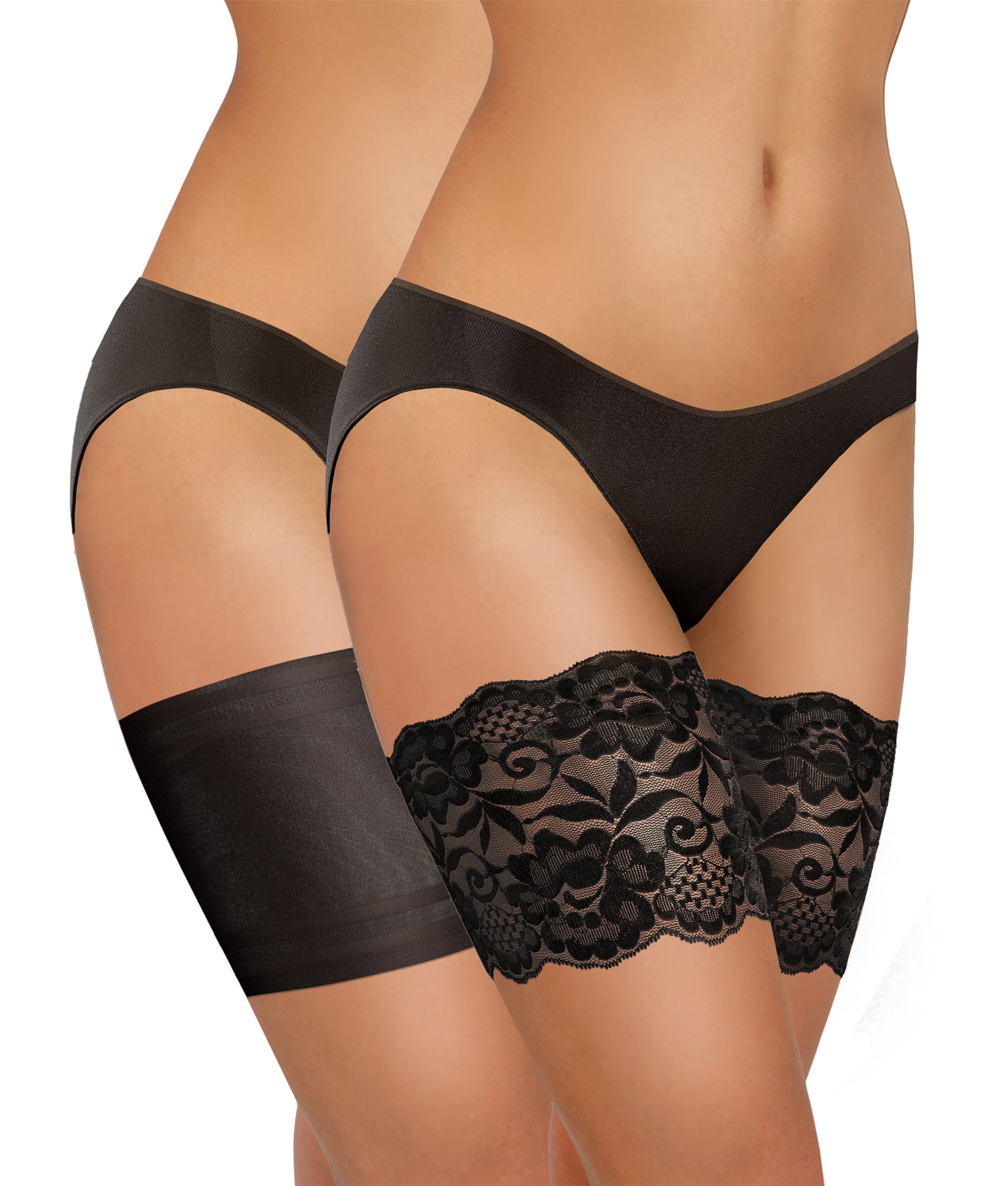 sesto senso 2 Paires Bandes de Cuisses Dentelle et Lisse Protège-Cuisse Elastiques Antidérapant Silicone Bande