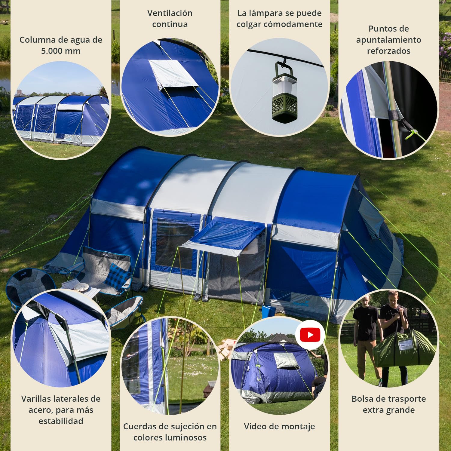 Skandika Montana 8/10/12/14 Sleeper/Sleeper Protect - Tienda campaña Familiar - cabinas oscuras - Columna de Agua de 5.000 mm