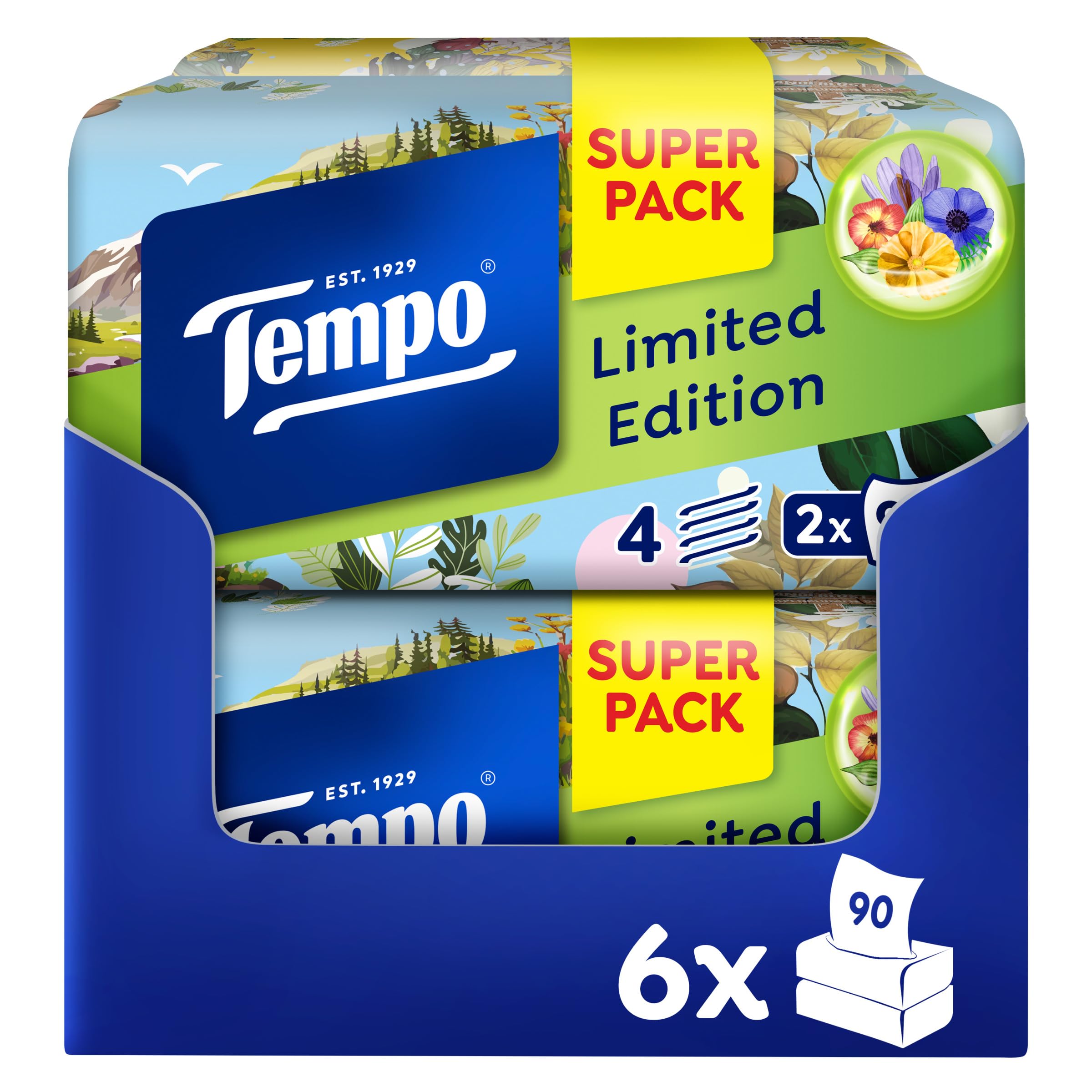 Tempo Duftbox Limited Edition - 6x2 Boxen mit je 90 Tüchern - samtig weich, waschmaschinenfest und biologisch abbaubar