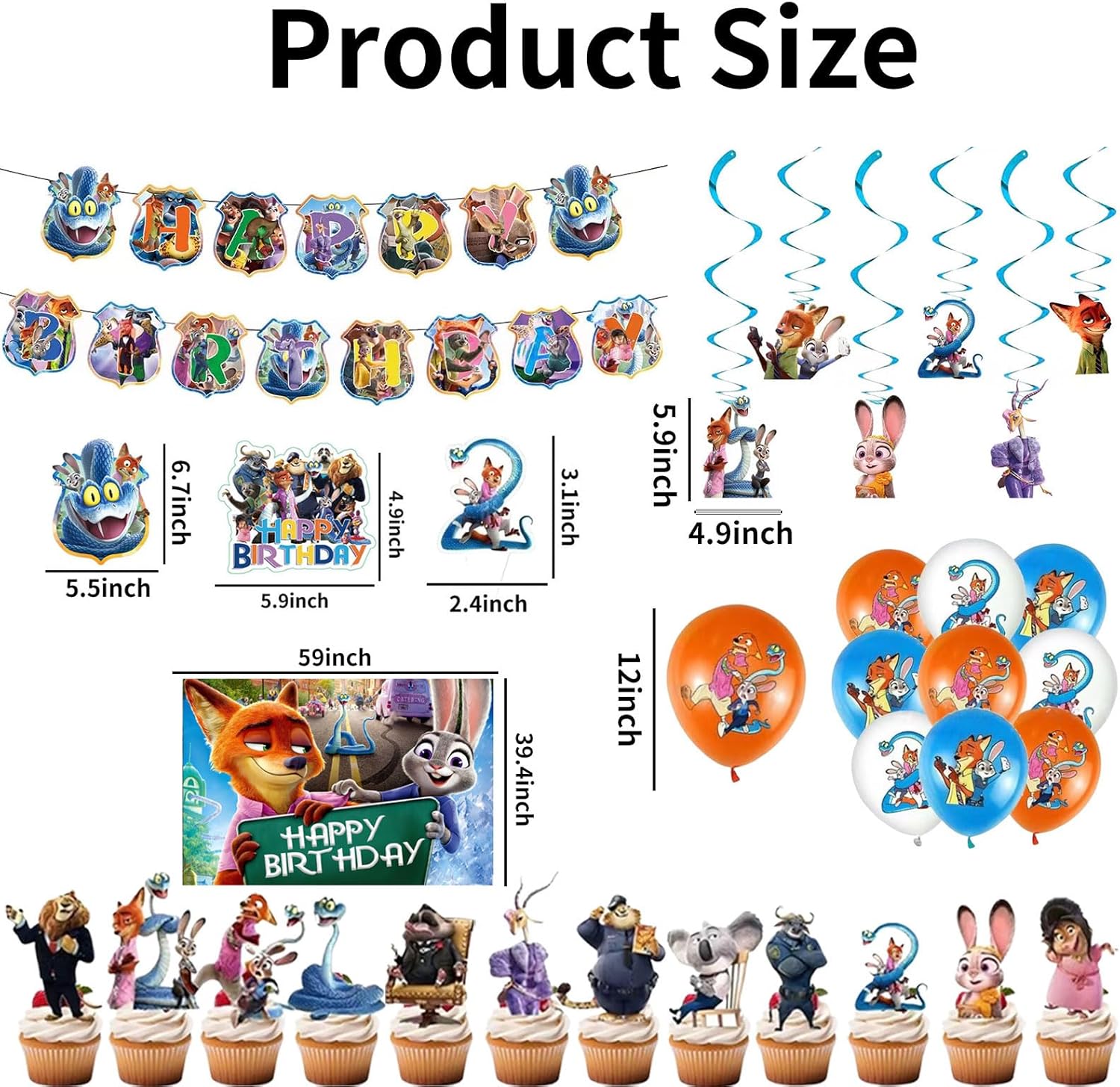 51 Pcs Cartoon Birthday Party Decorations, Cute Animals Party Decorations, Includes a “Happy Birthday” Banner, Backdrop, Hanging Decorations, Balloons, Cake Topper, and Dessert Toppers.