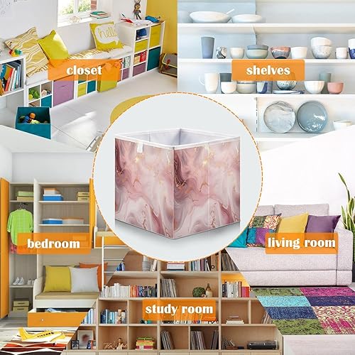 Miniatura 6 de Cubo de almacenamiento de mármol dorado rosa, cubos de almacenamiento plegables de tela de 11 x 11 x 11 pulgadas, cestas de almacenamiento