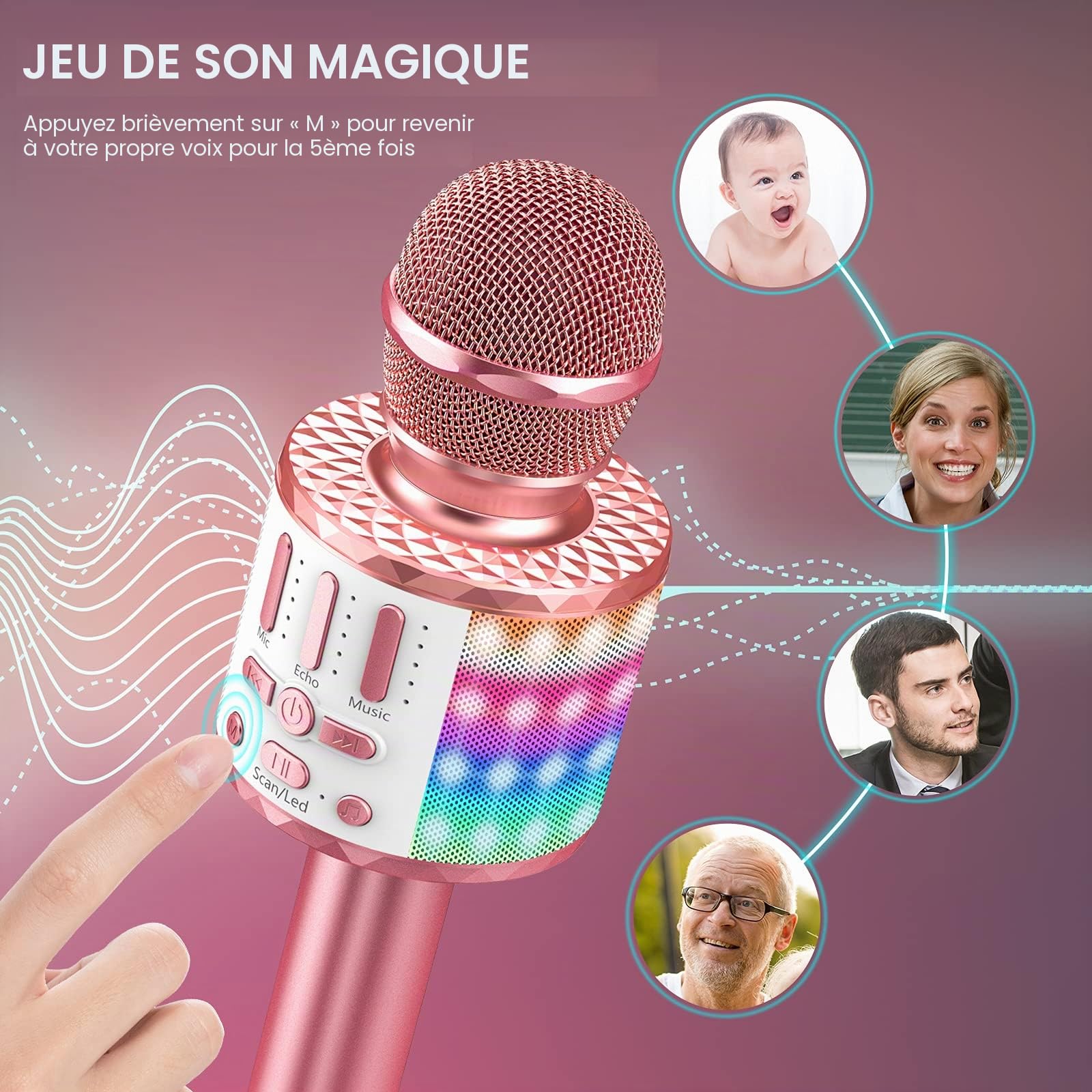 Microphone Sans Fil Bluetooth , Portable Karaoké Micro Haut-Parleur Avec LumièRe, Pour Enfants/Adultes Chanter Club Noël Anniversaire Soiree Famille Youtube Live, Idée Cadeau