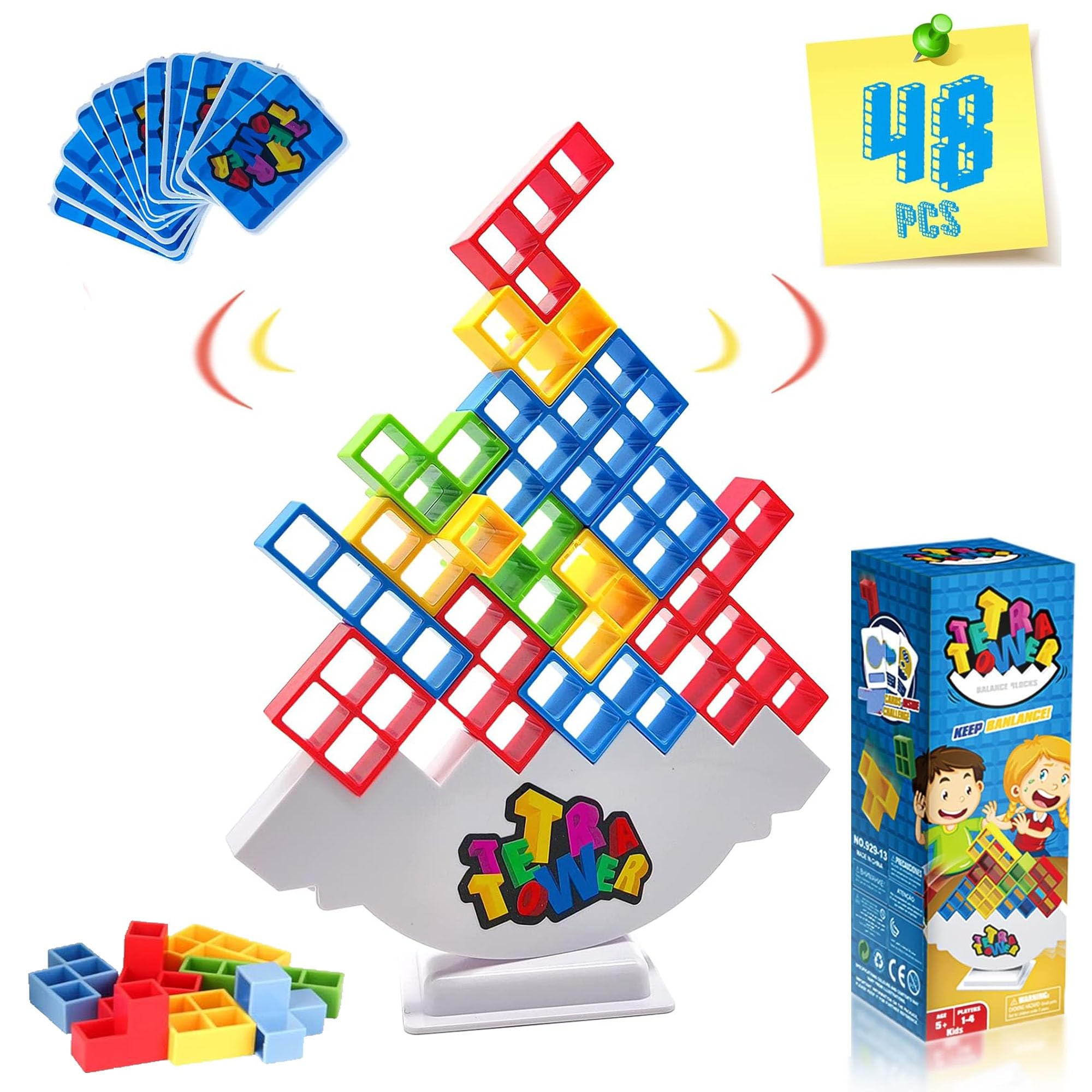 HPQ 48 Pcs Tetra Tower Games Balance Stacking Team Building Blocks Board Game for Kids & Adult 2 Players Stack Attack Board Games for Team, Family and Parties
