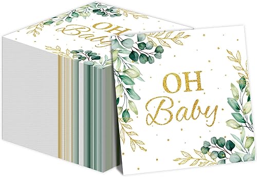 Servilletas de Eucalyptus Leaf Oh Baby Greenery Baby Shower Suministros para fiesta de baby shower, servilletas de papel desechables para baby
