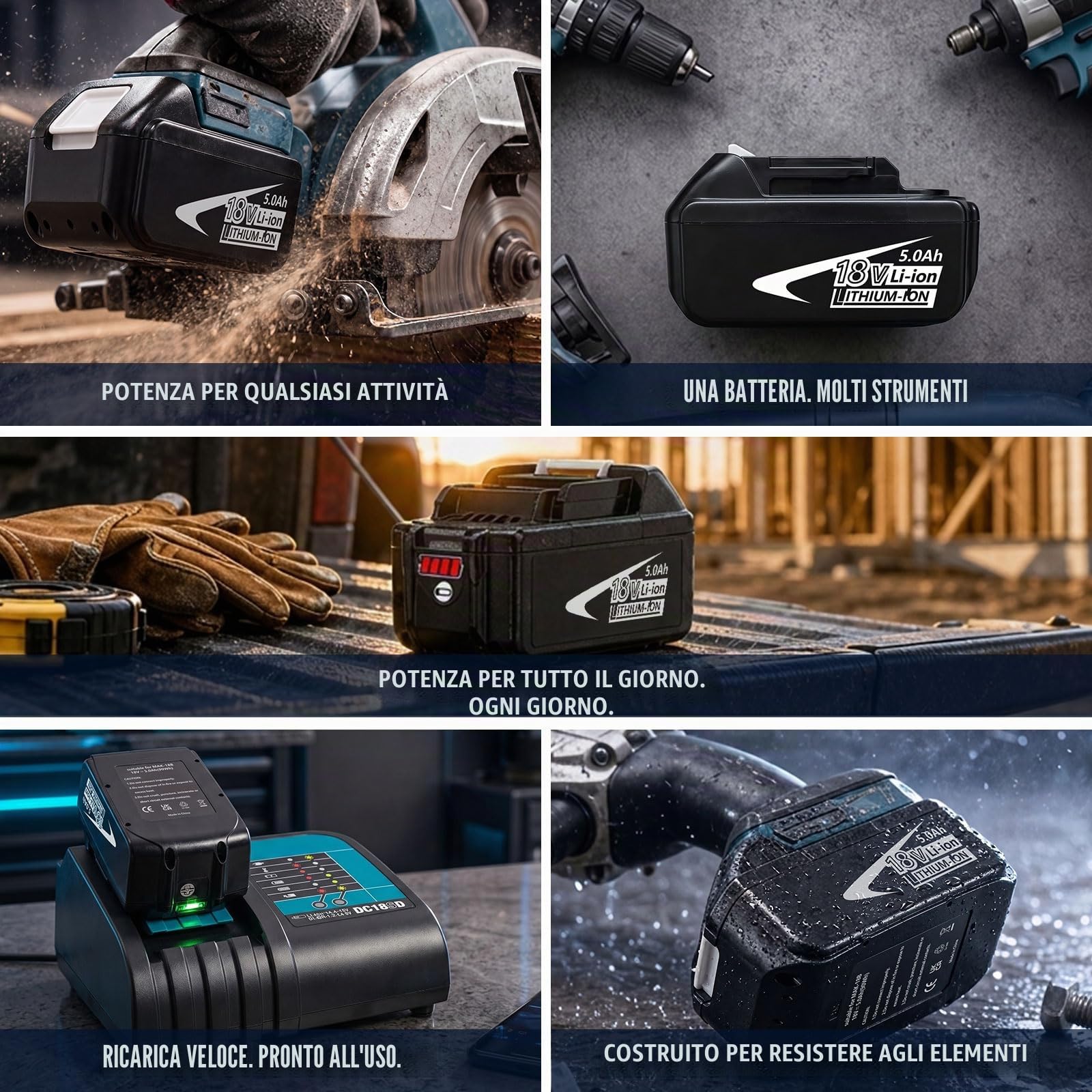 Batteria di Ricambio per Makita 18V 5.0Ah, Batteria agli Ioni di Litio Compatibile con BL1830 BL1840 BL1850 BL1860 BL1830B BL1840B BL1850B BL1860B, Indicatore LED, per Trapani e Utensili LXT