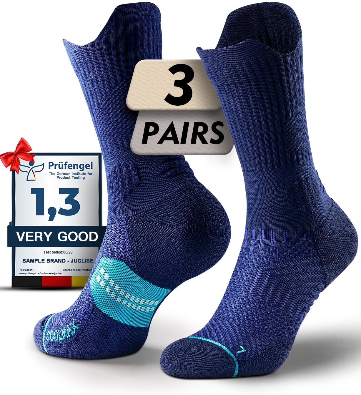 Bamboo Viscose Compression Running Socks, Athletic Basketball Hiking Workout Golf Padded Anti-Blister Wicking