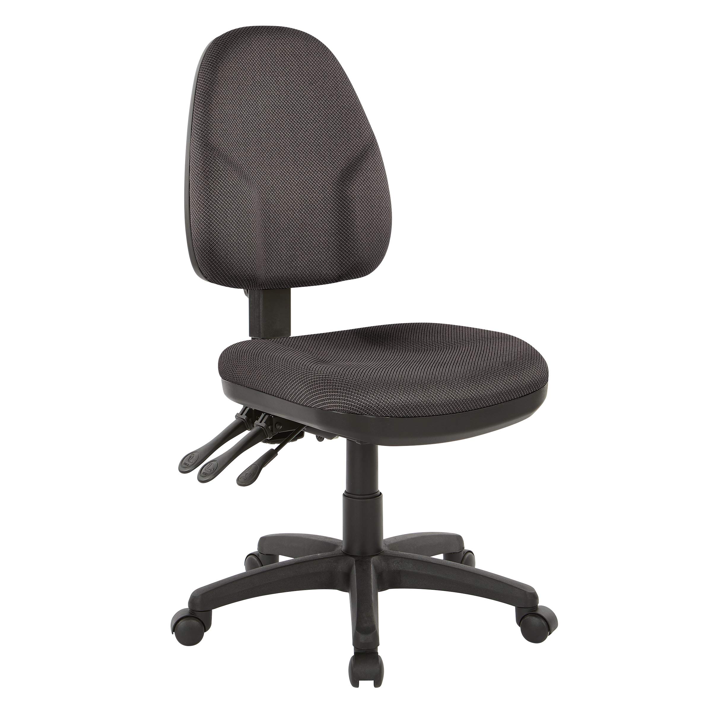 Office Star Ergonomic Dual Function Office Task Chair with Adjustable Padded Back and Built-in Lumbar Support, Armless, Diamond Shale Fabric