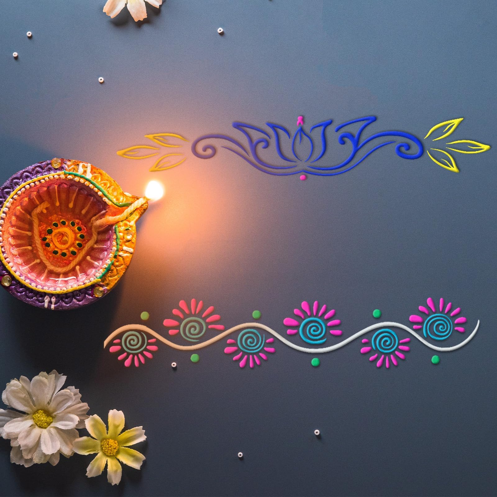Stencil Rangoli in Legno Set 4 Pezzi Modelli Decorativi Mandala Fiori Riutilizzabili per Pittura Decorazione Pavimento