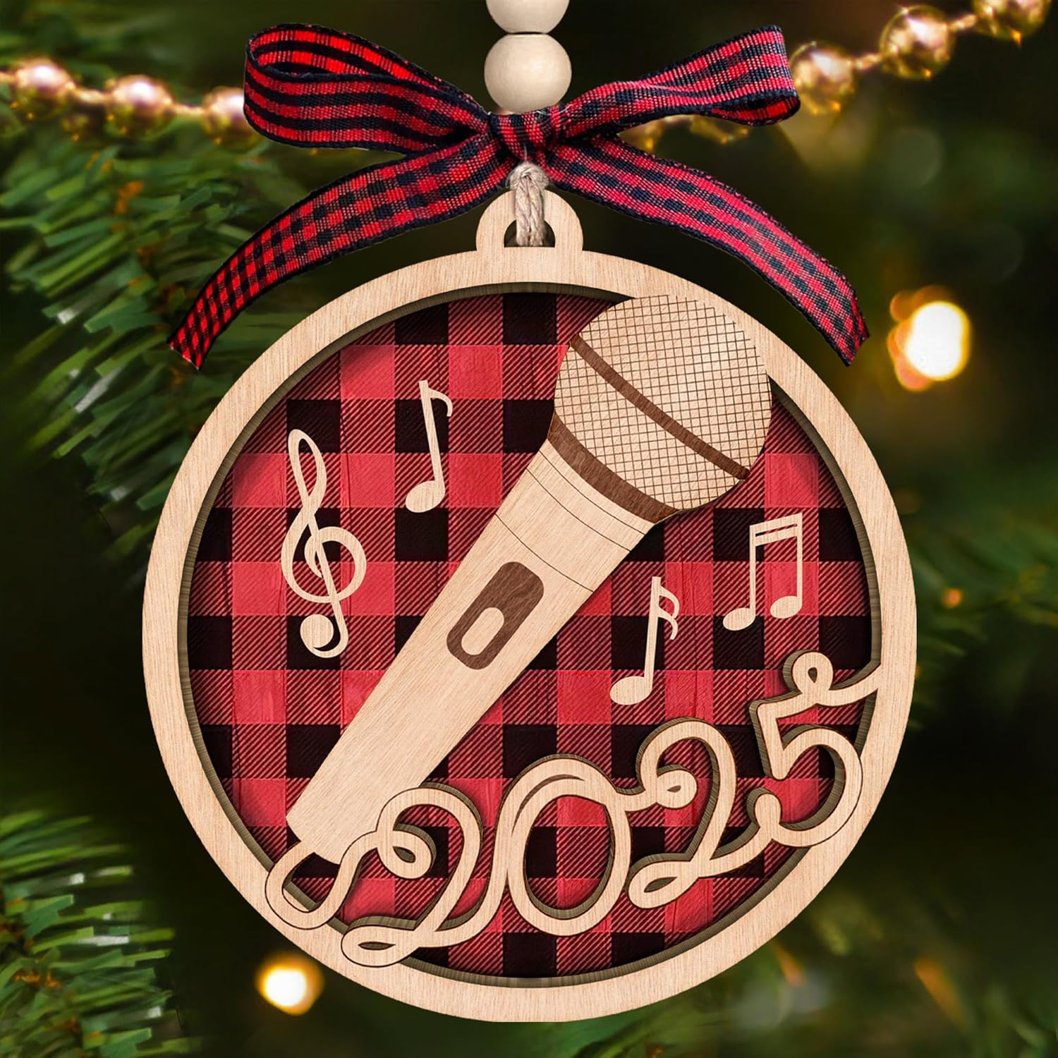 Microphone Ornament – Gifts for Musicians, Music Lovers, Singers – Microphone Ornaments for Christmas Tree, Music Ornaments – Musical Instrument Notes Christmas Ornament – Wood Ornament