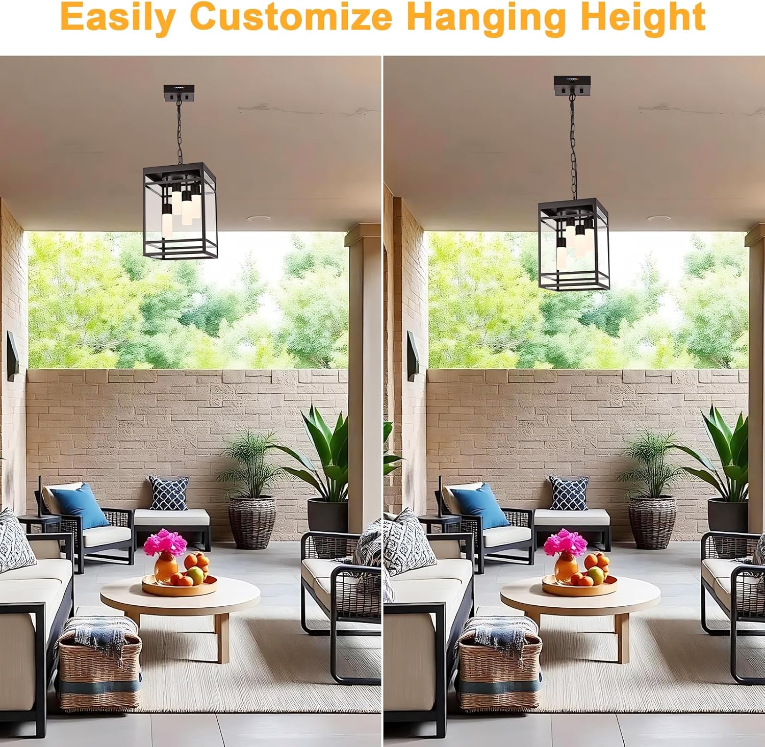 Large 4-Light 5CCT LED Outdoor Pendant Porch Light Exterior, Oil Rubbed Bronze Outdoor Chandelier Exterior Hanging Pendant Porch Light Fixtures LED Integrated Included Bulbs for Entrance Patio