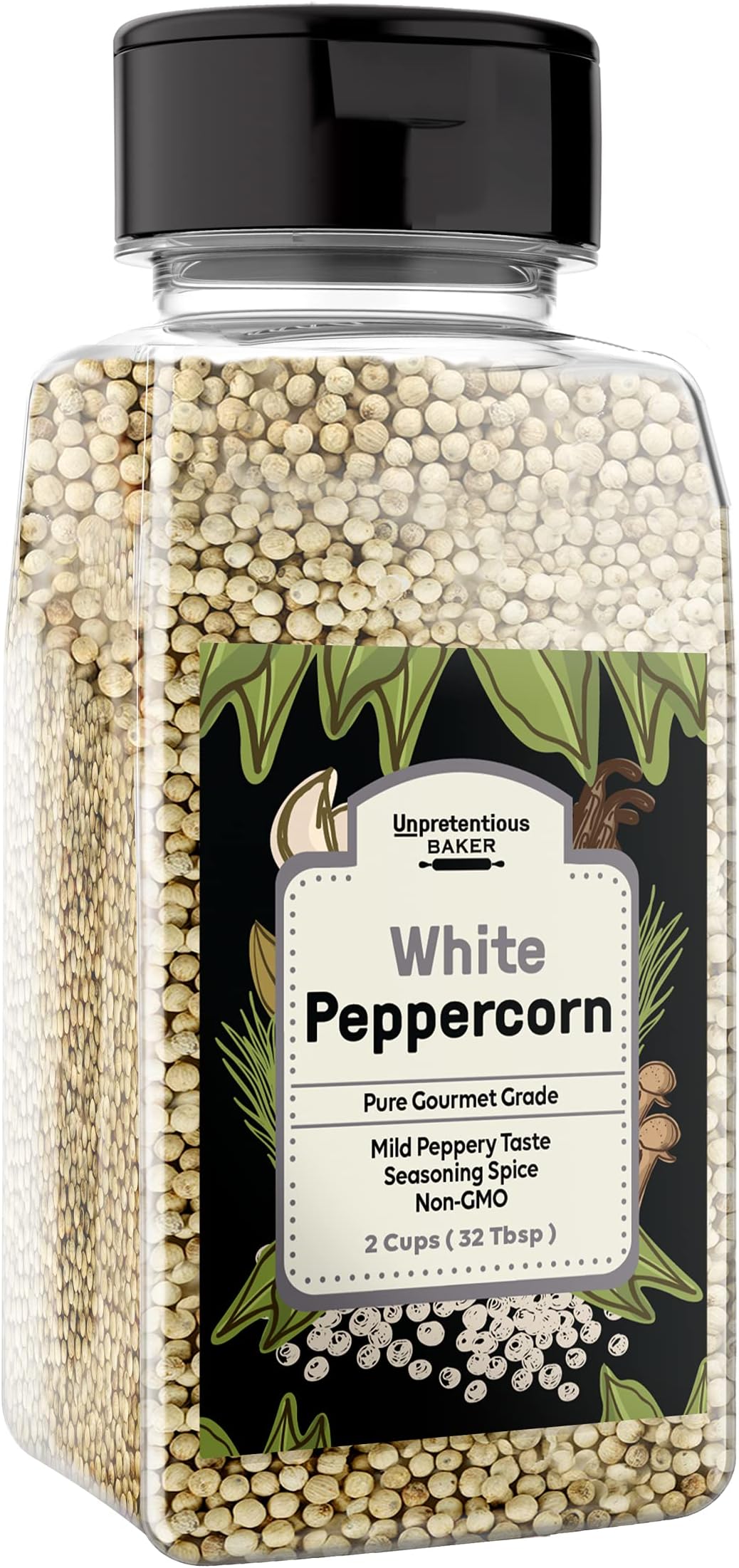 Unpretentious Whole White Peppercorn (2 Cups), Adds Extra Flavor, Seasoning, Reusable Container