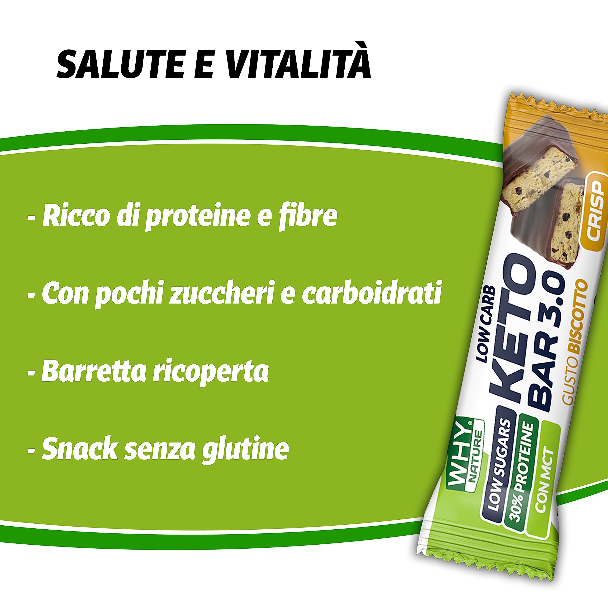 WHY NATURE KETOBAR 3.0 - Barrette Proteiche Ricoperte di Cioccolato - Snack Proteici per Dieta Chetogenica - Gusto Biscotto - Box da 28 Pezzi - 30 gr