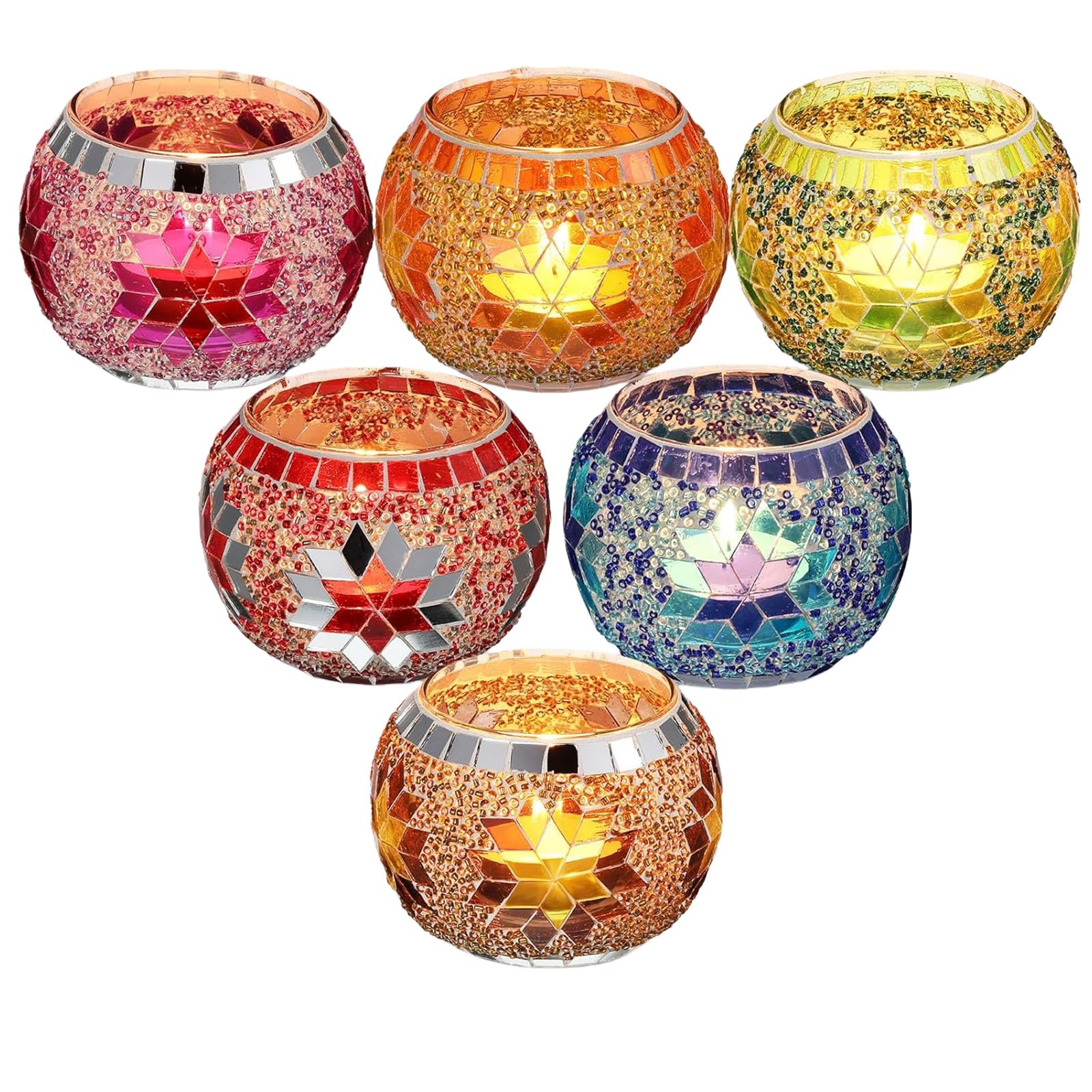 6 portavelas de cristal hechos a mano para centros de mesa de Navidad, interiores y exteriores, decoración navideña