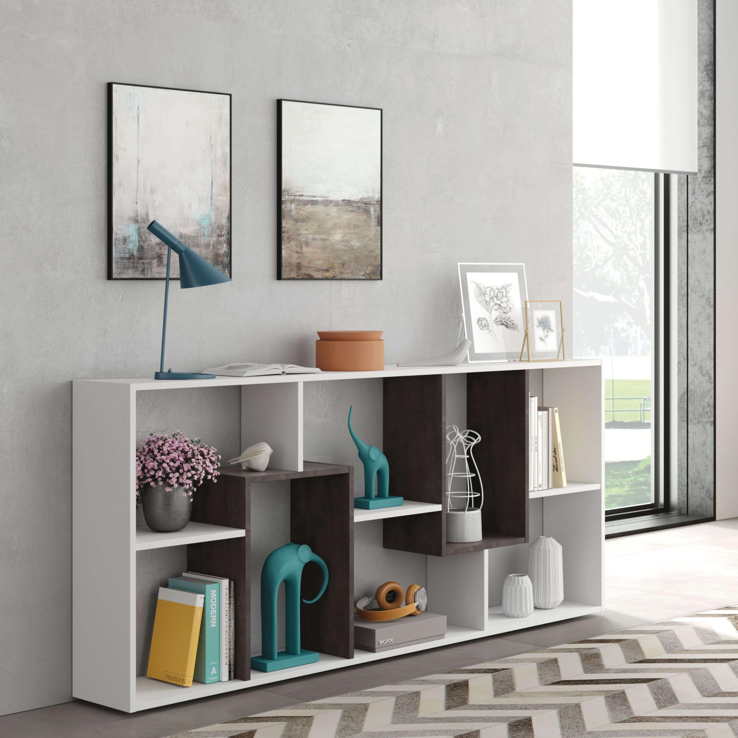 Habitdesign Estantería Reversible, Librería Oficina, Modelo Kawa, Acabado en Color Blanco Artik Y Oxido, Medidas: 180 cm (Alto) x 80 cm (Ancho) x 25 cm (Fondo)